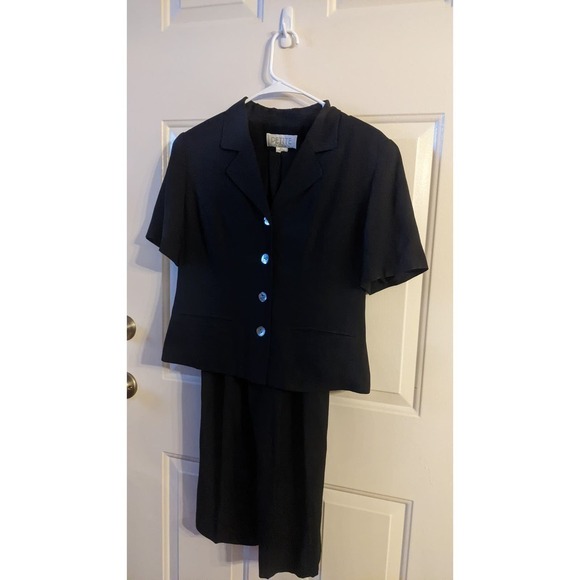 Petite Sophisticate Silk Two Piece Black Suit, Size 8 - Picture 1 of 12